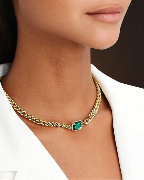 gold green eternity necklace and chunky stone necklace layer
