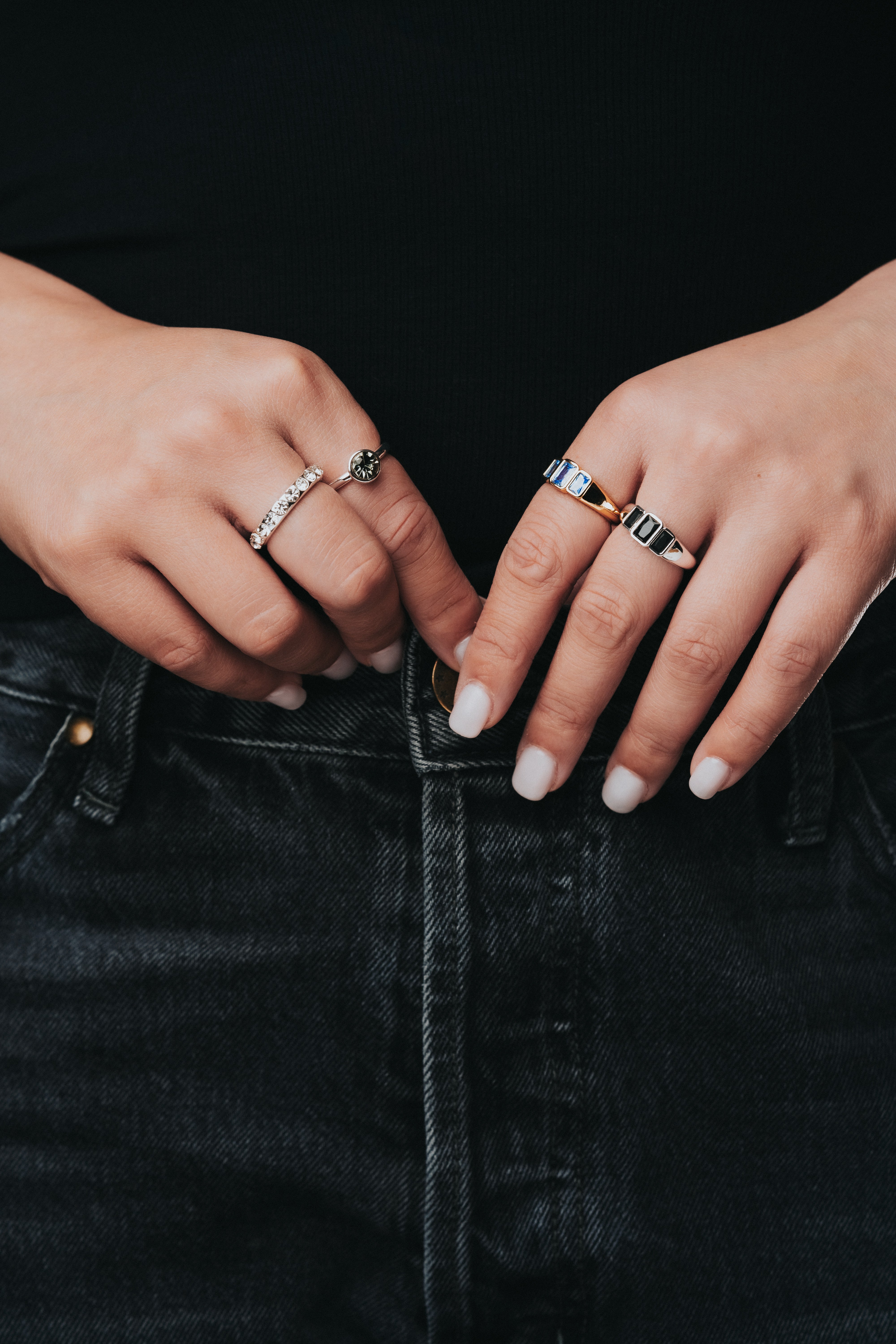 Gold Blue Tristone Ring