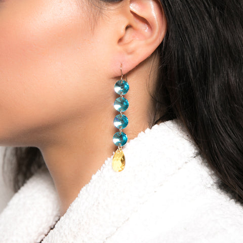 Blue/Yellow Stone Drop Earrings