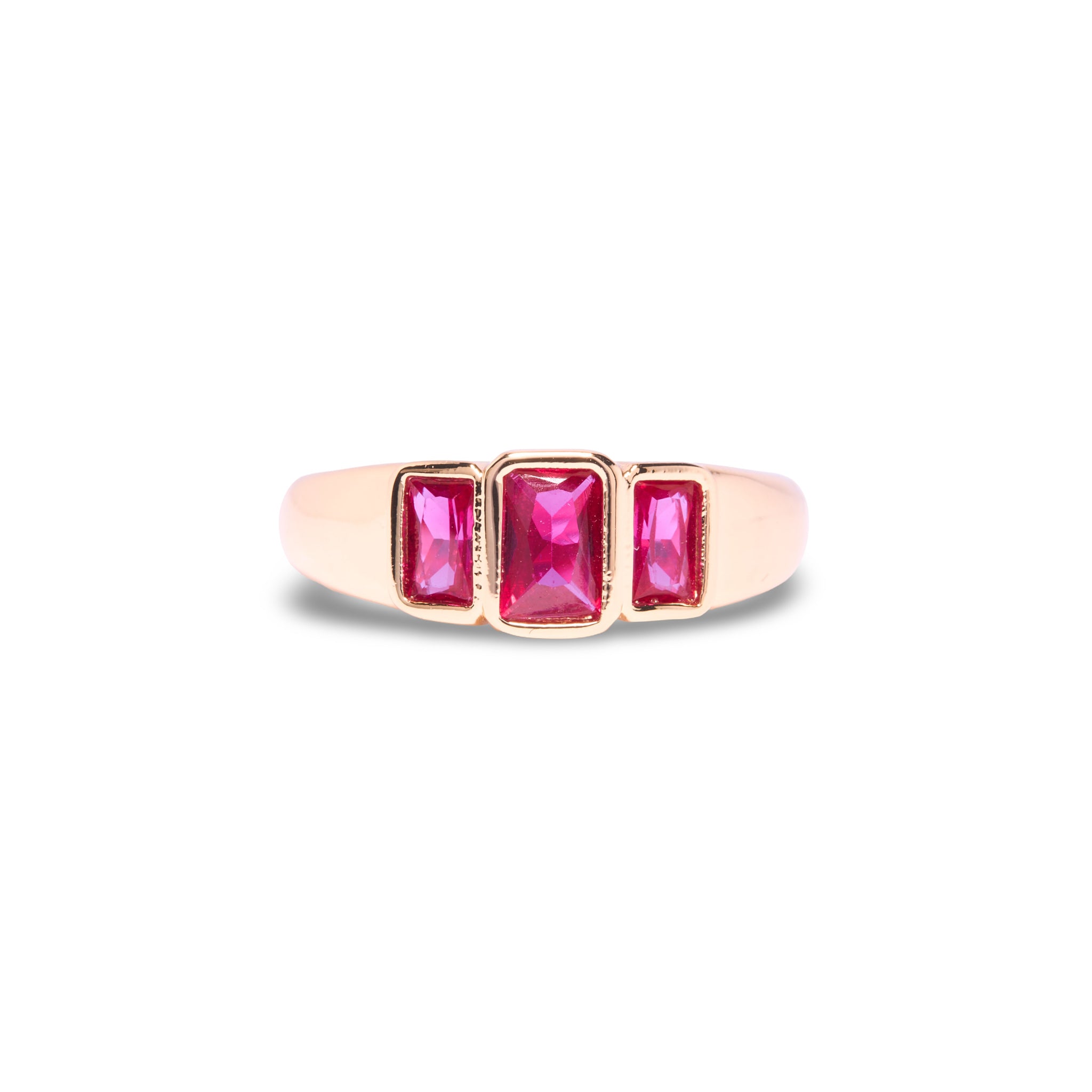 Gold Pink Tristone Ring