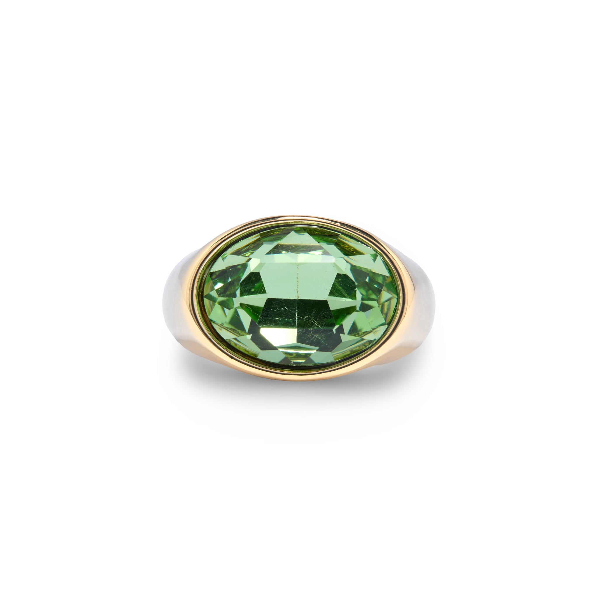 Gold Green Bezel Oval Gold Stone Ring
