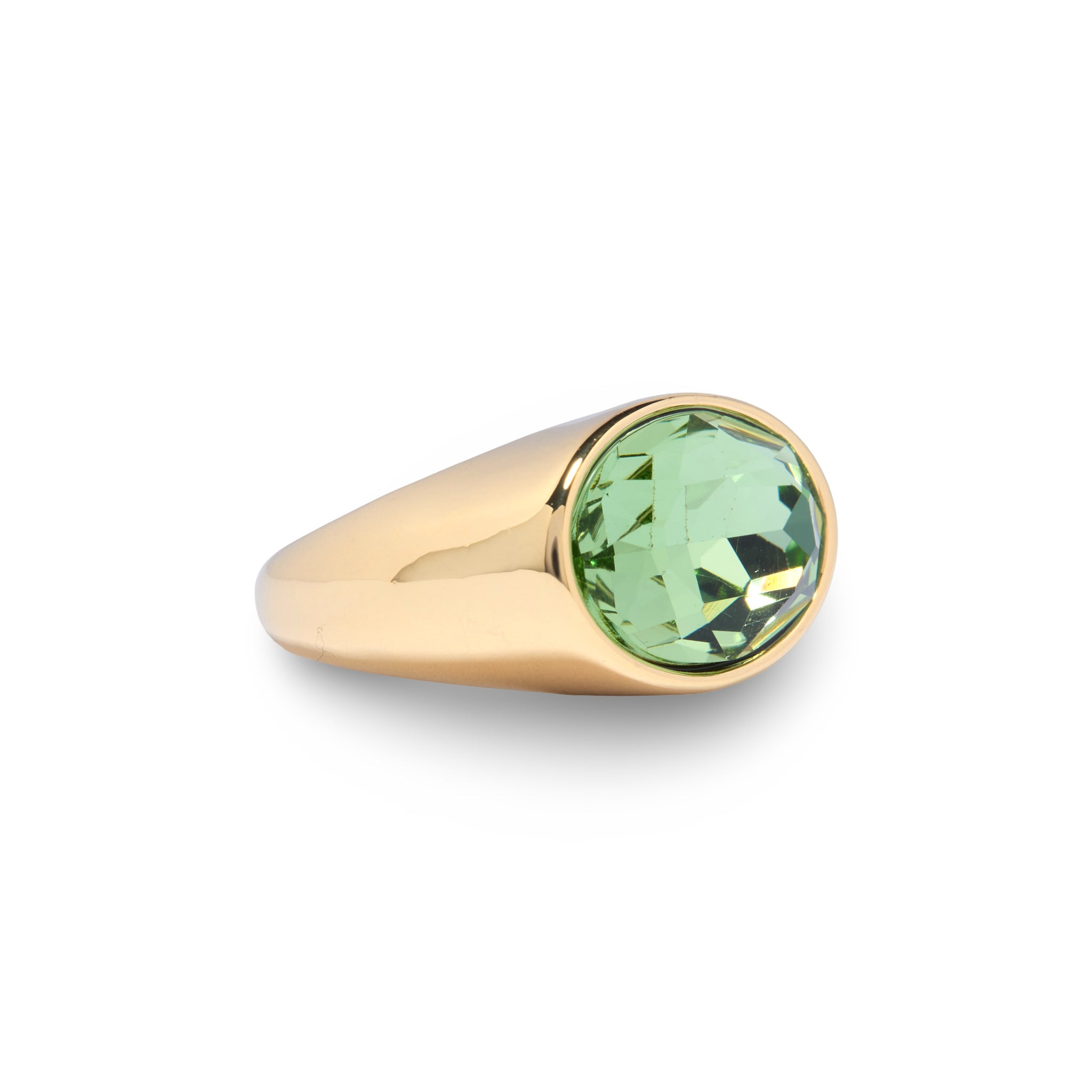Gold Green Bezel Oval Gold Stone Ring