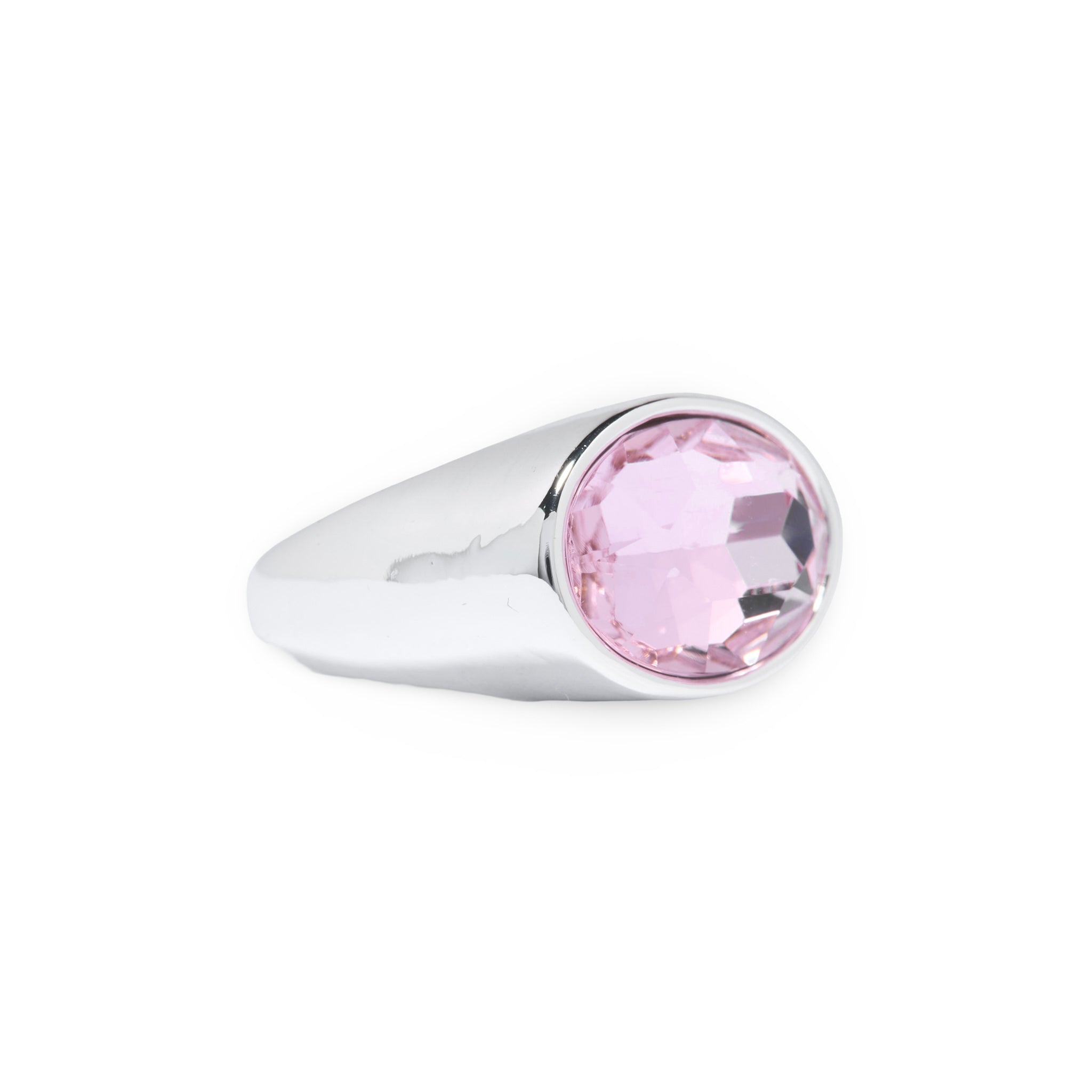 Silver Pink Bezel Oval Gold Stone Ring