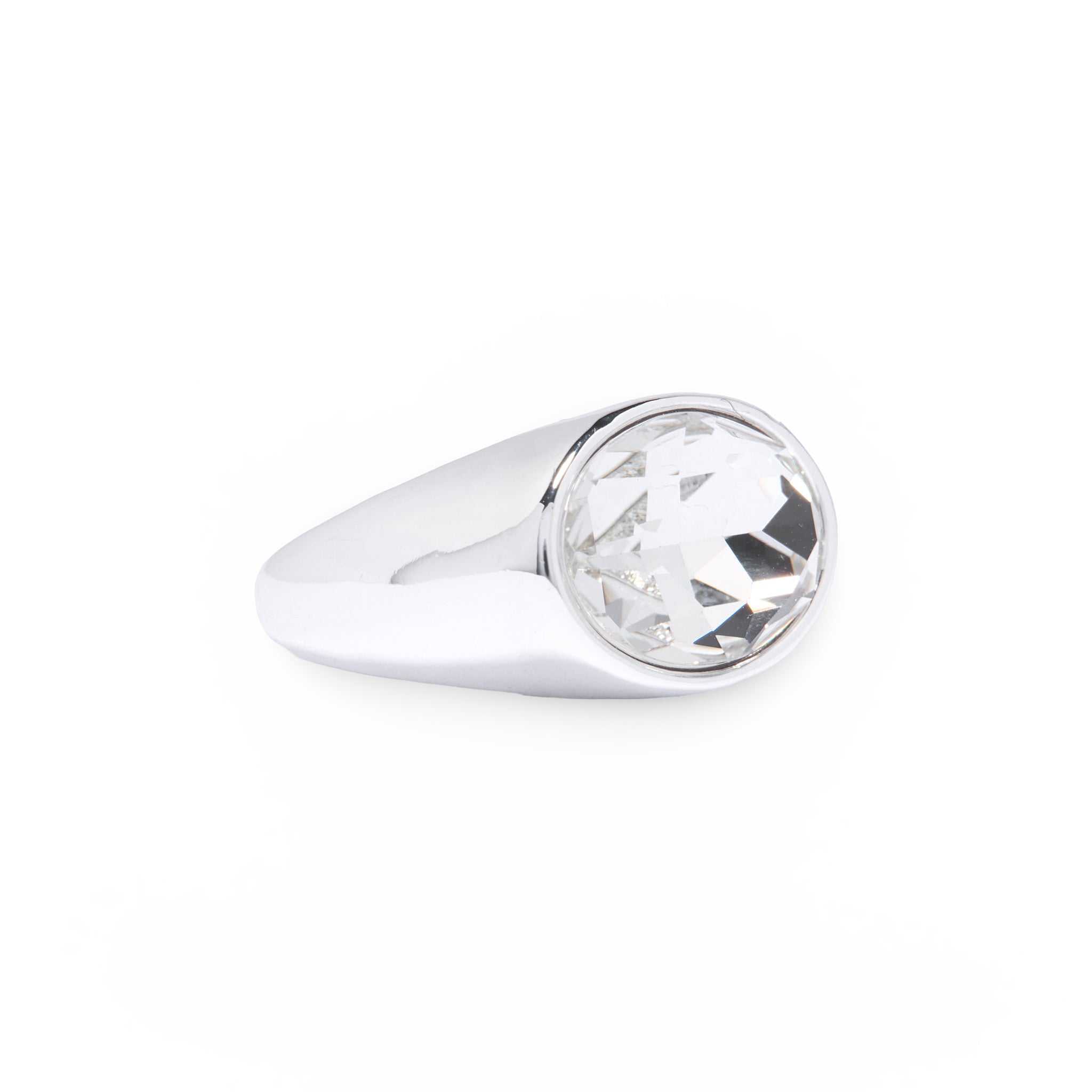 Silver Crystal Bezel Oval Gold Stone Ring