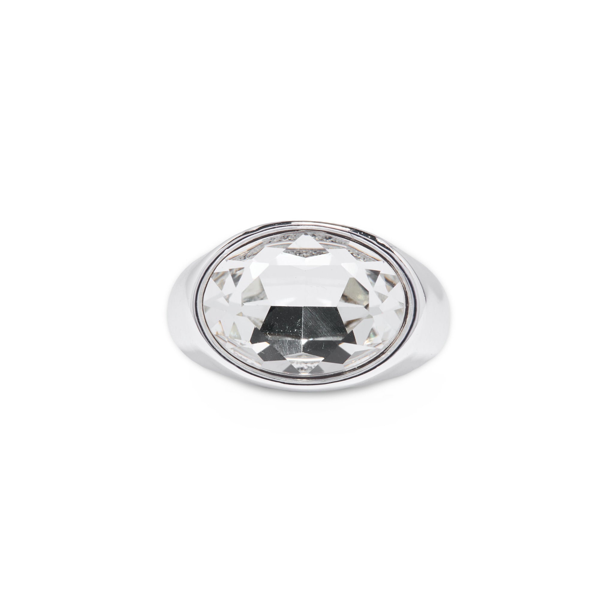 Silver Crystal Bezel Oval Gold Stone Ring