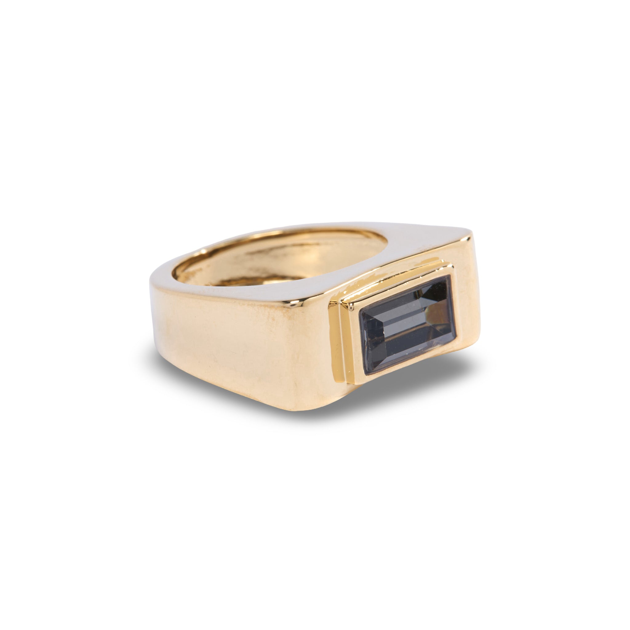 Gold Black Diamond Rectangle Stone Ring