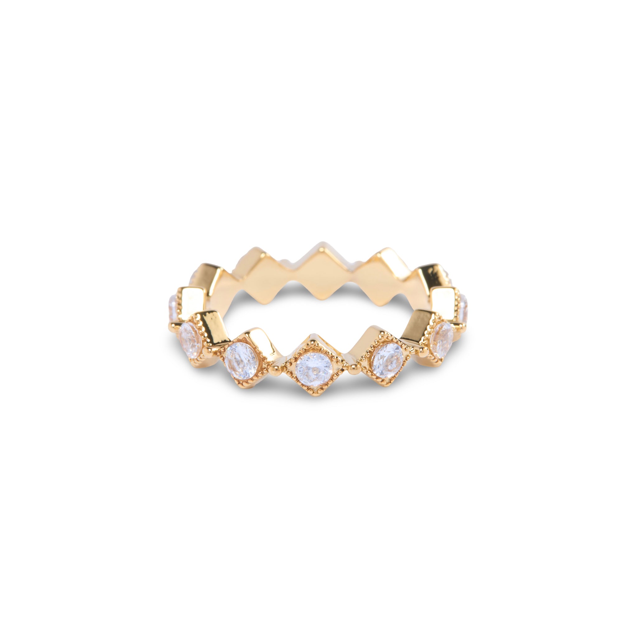 Gold Crystal Pave Diamond Gem Ring
