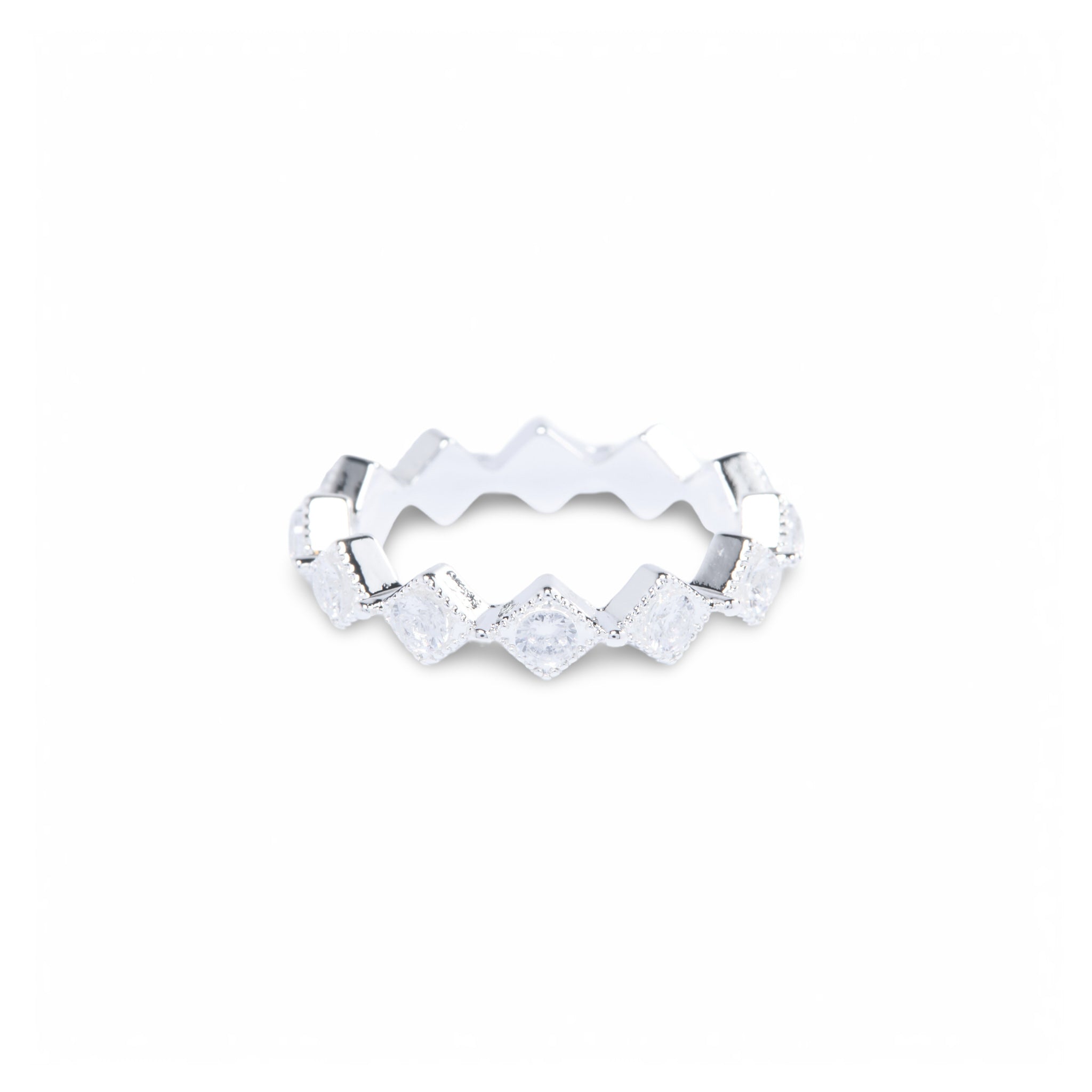 Silver Crystal Pave Diamond Gem Ring
