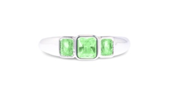 Silver Green Tristone Ring