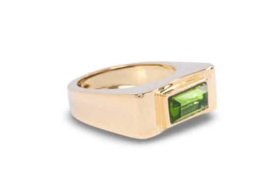 Gold Green Rectangle Stone Ring