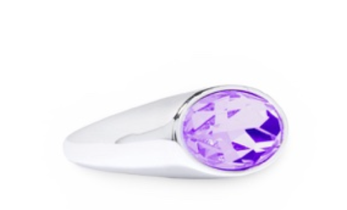 Silver Purple Bezel Oval Gold Stone Ring