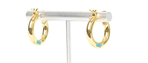 Turquoise Stone Gold Hoop Earrings