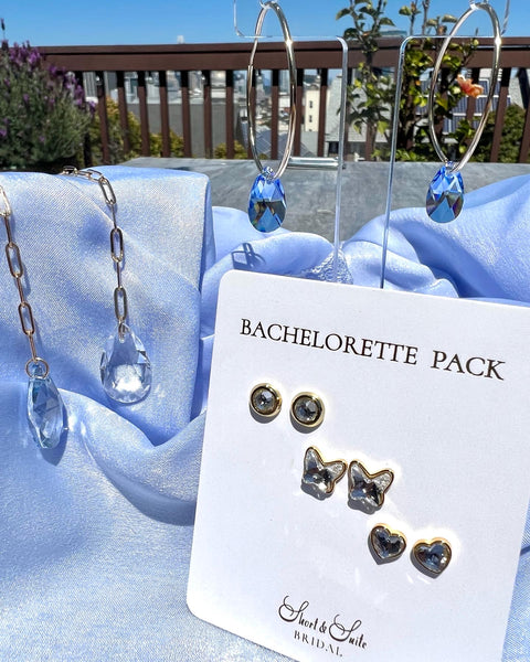 Crystal Stud Gold Earrings 3-Pack Bachelorette Pack