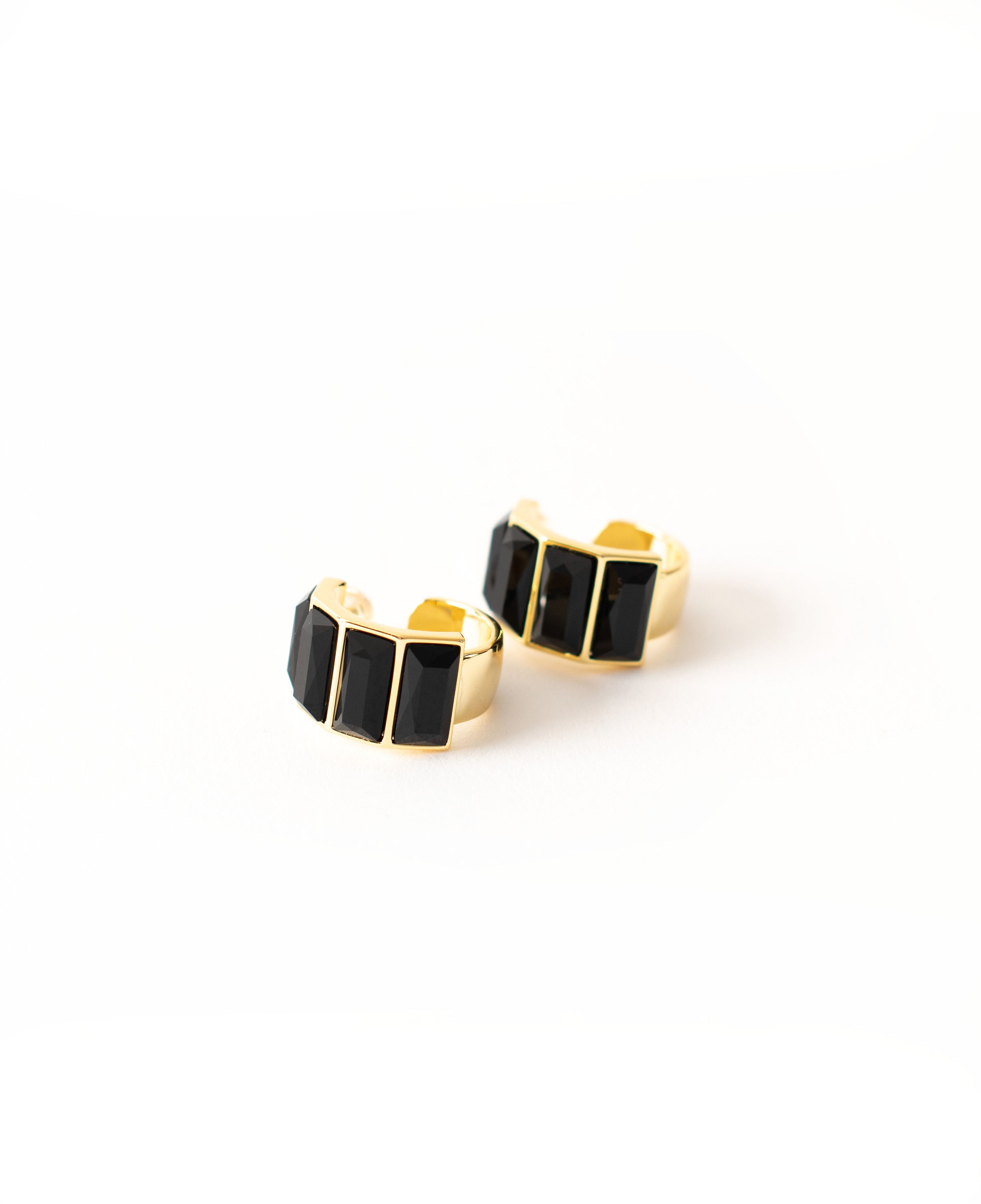 Black Stone Chunky Hoop Earrings