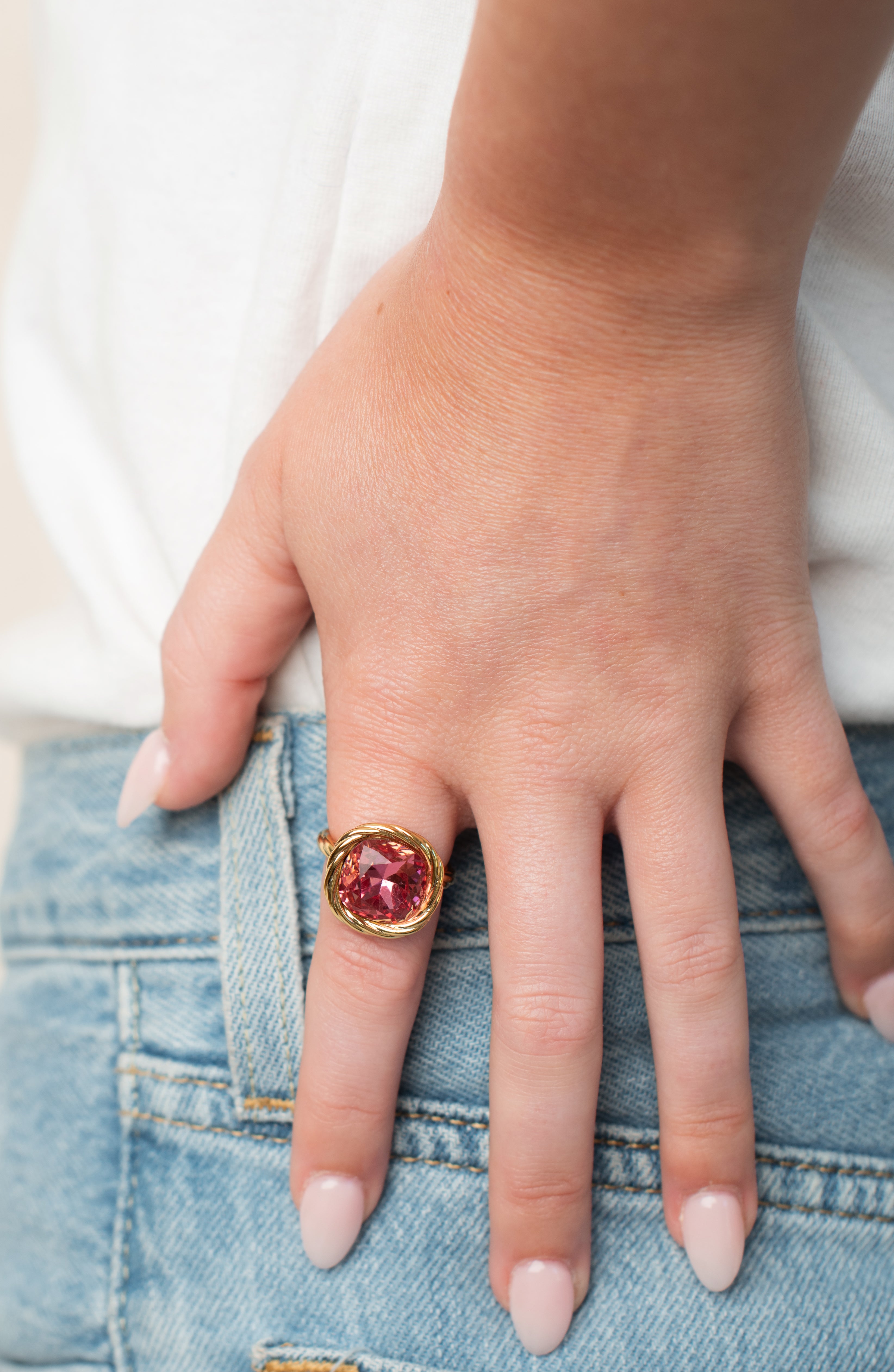 Pink Braided Stone Gold Ring