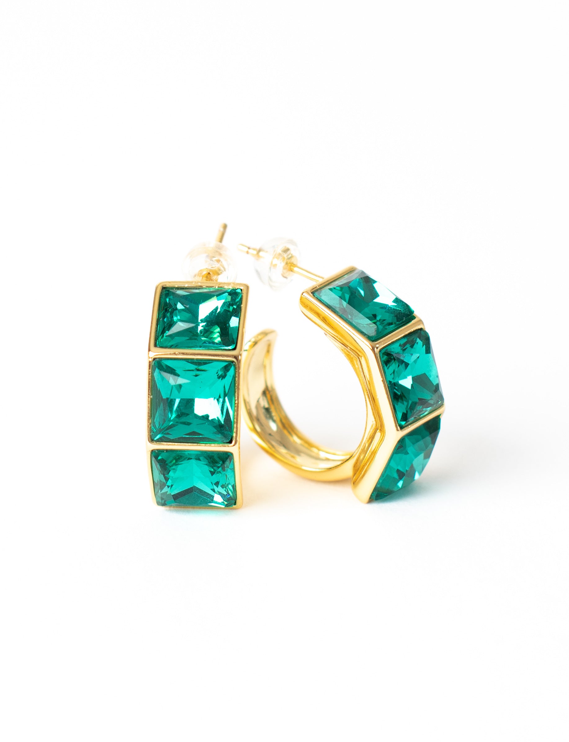 Emerald 3-Stone Hoop Earrings