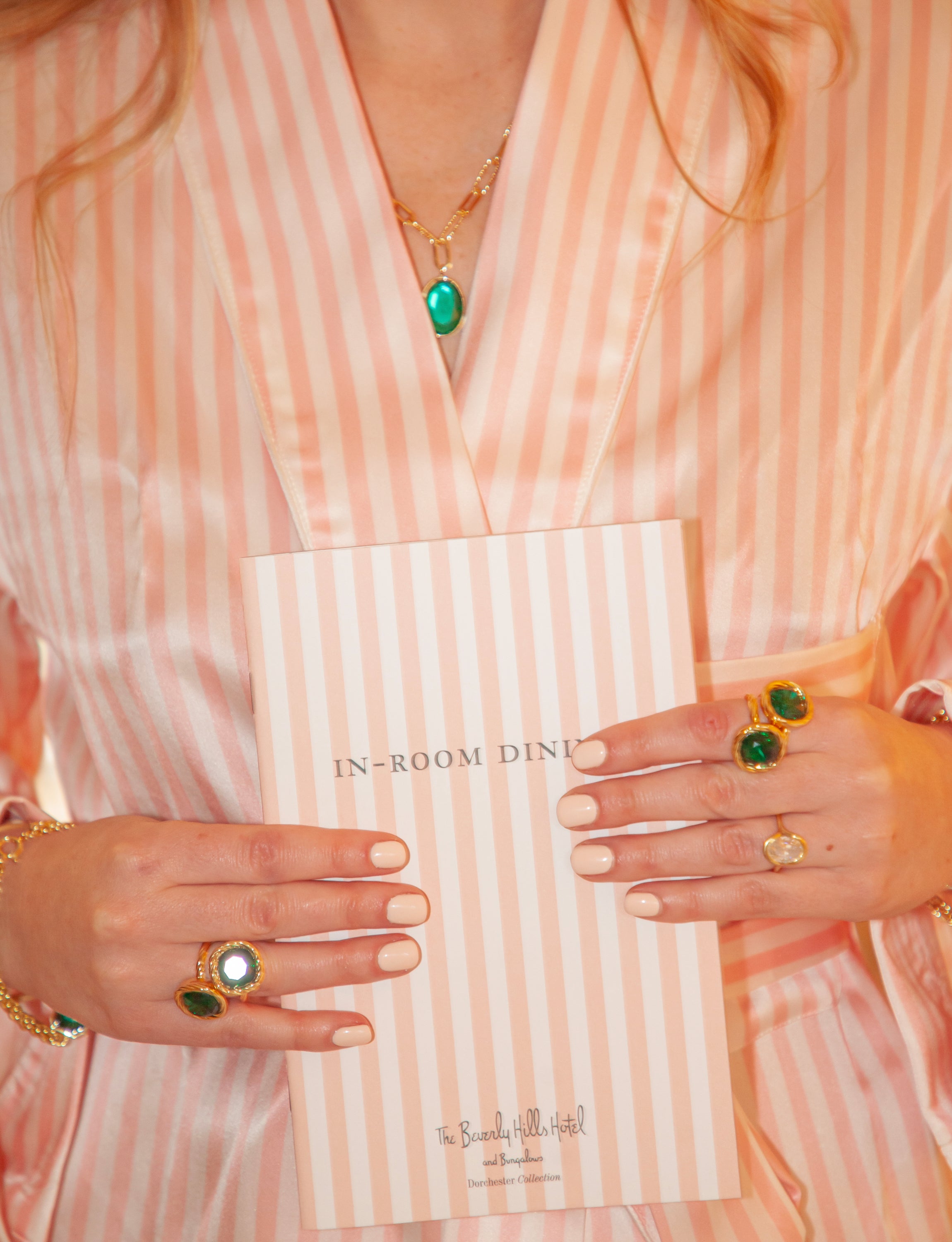 Green Stone Braided Gold Ring