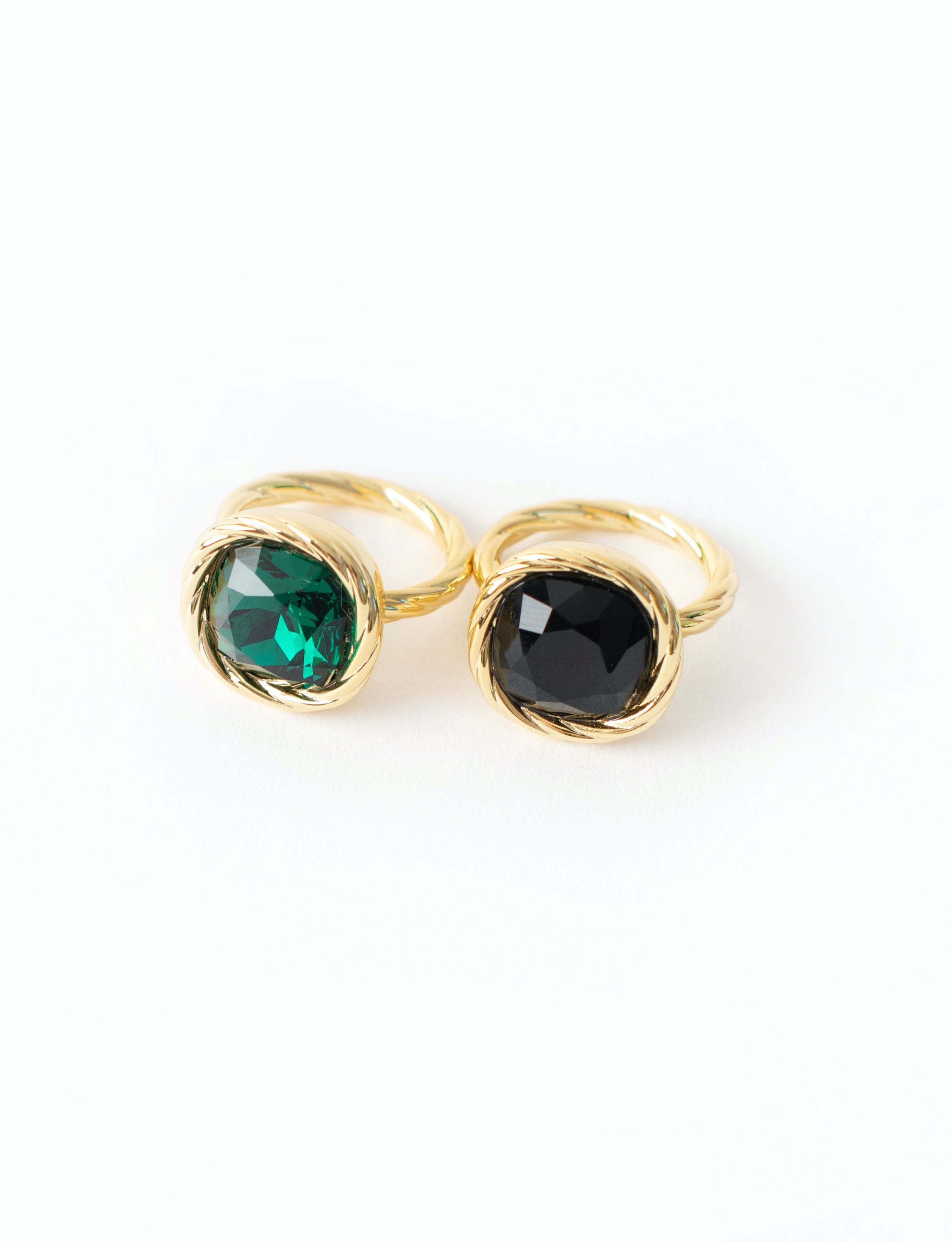 Green Stone Braided Gold Ring