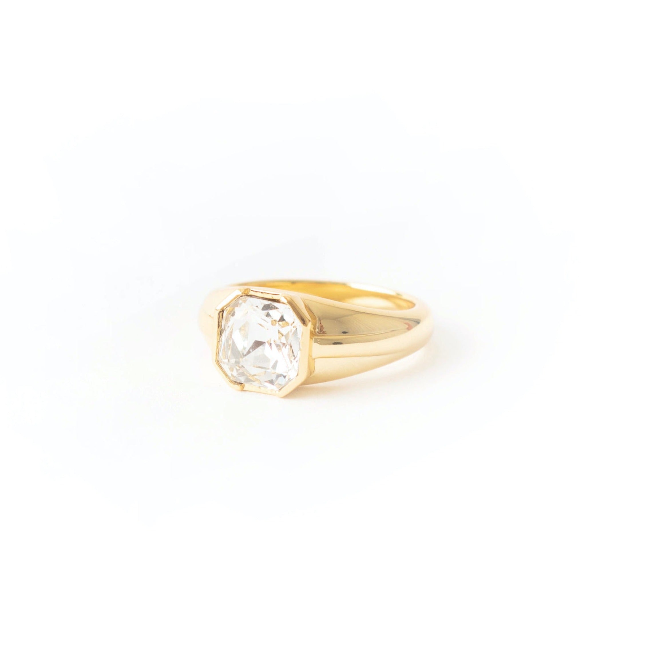 Crystal Stone Square Gem Gold Ring