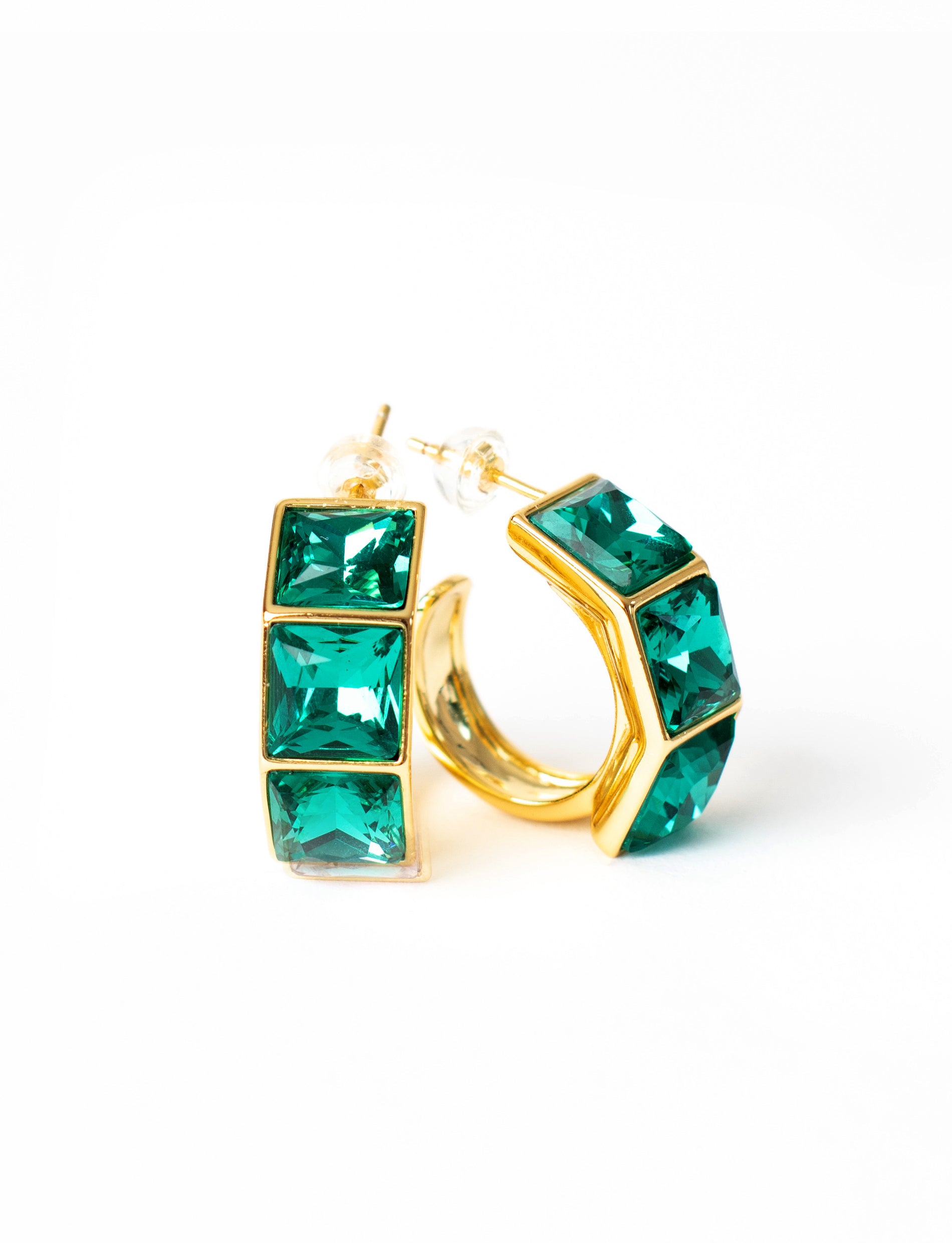 Emerald 3-Stone Hoop Earrings