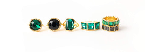 gold emerald green and black stone chunky rings