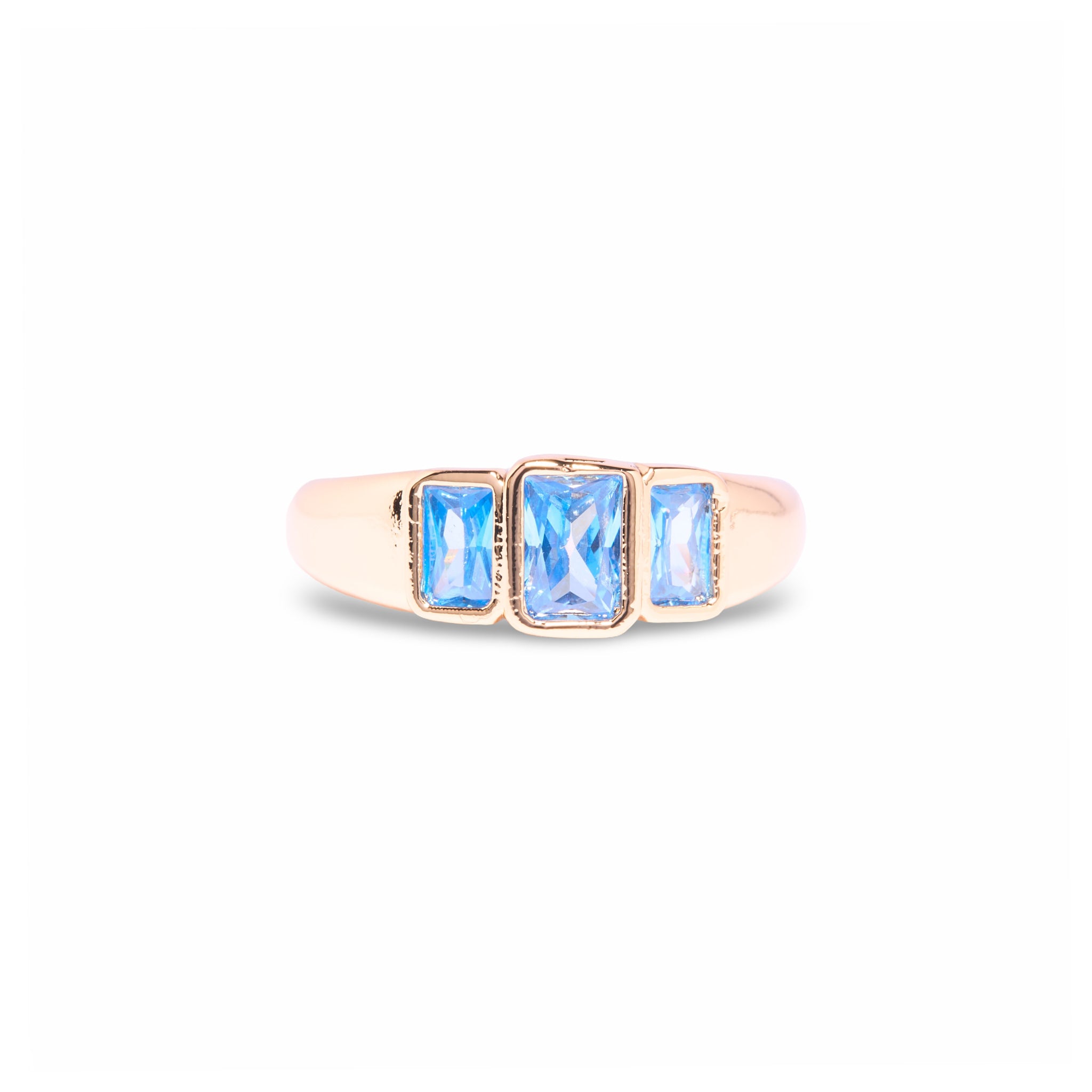 Gold Blue Tristone Ring