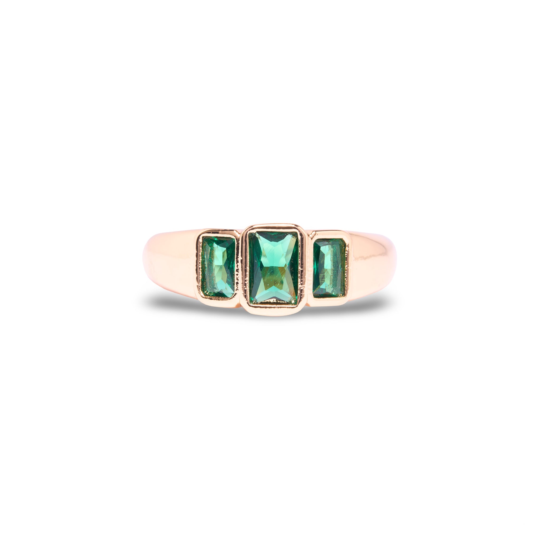 Gold Emerald Tristone Ring