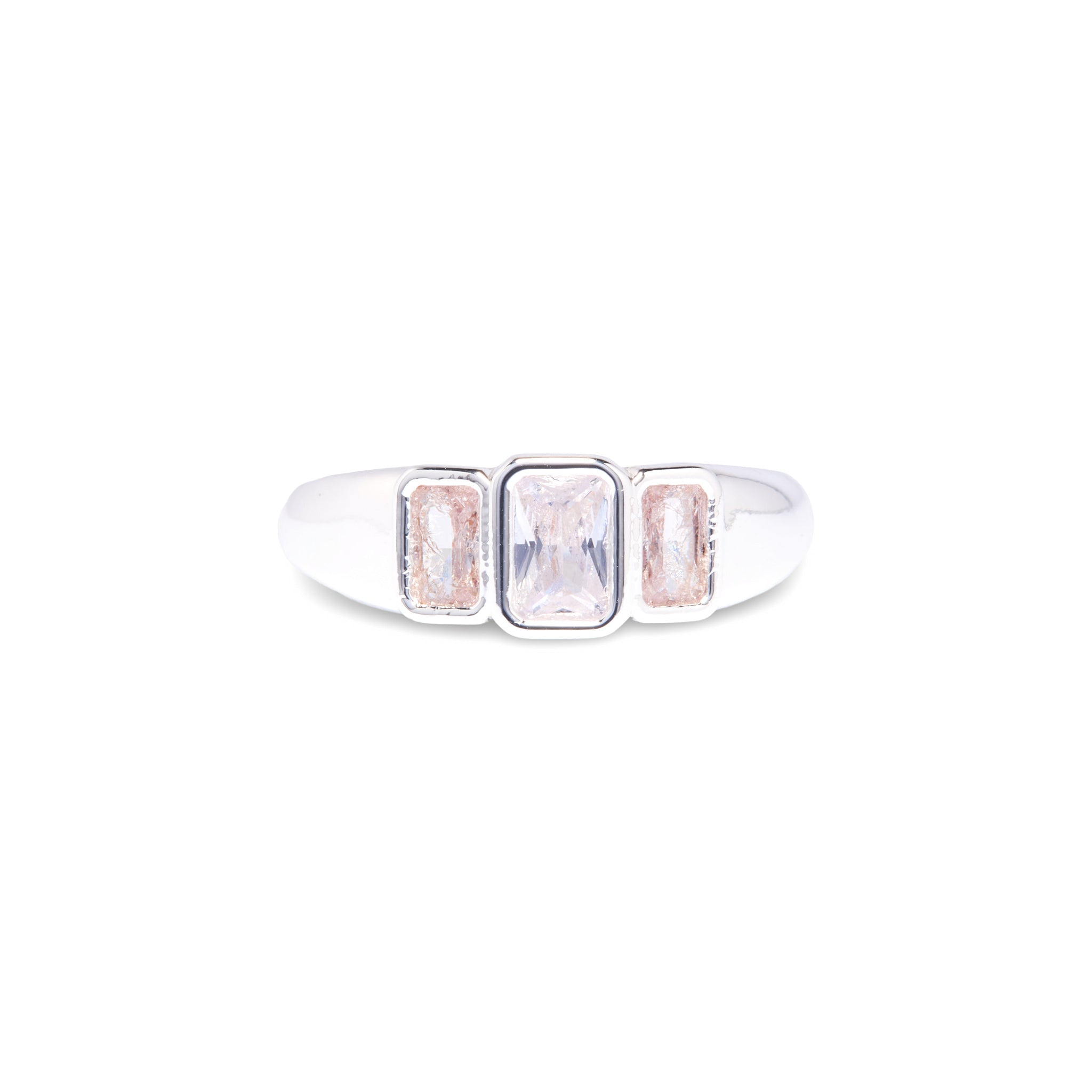 Silver Crystal Tristone Ring