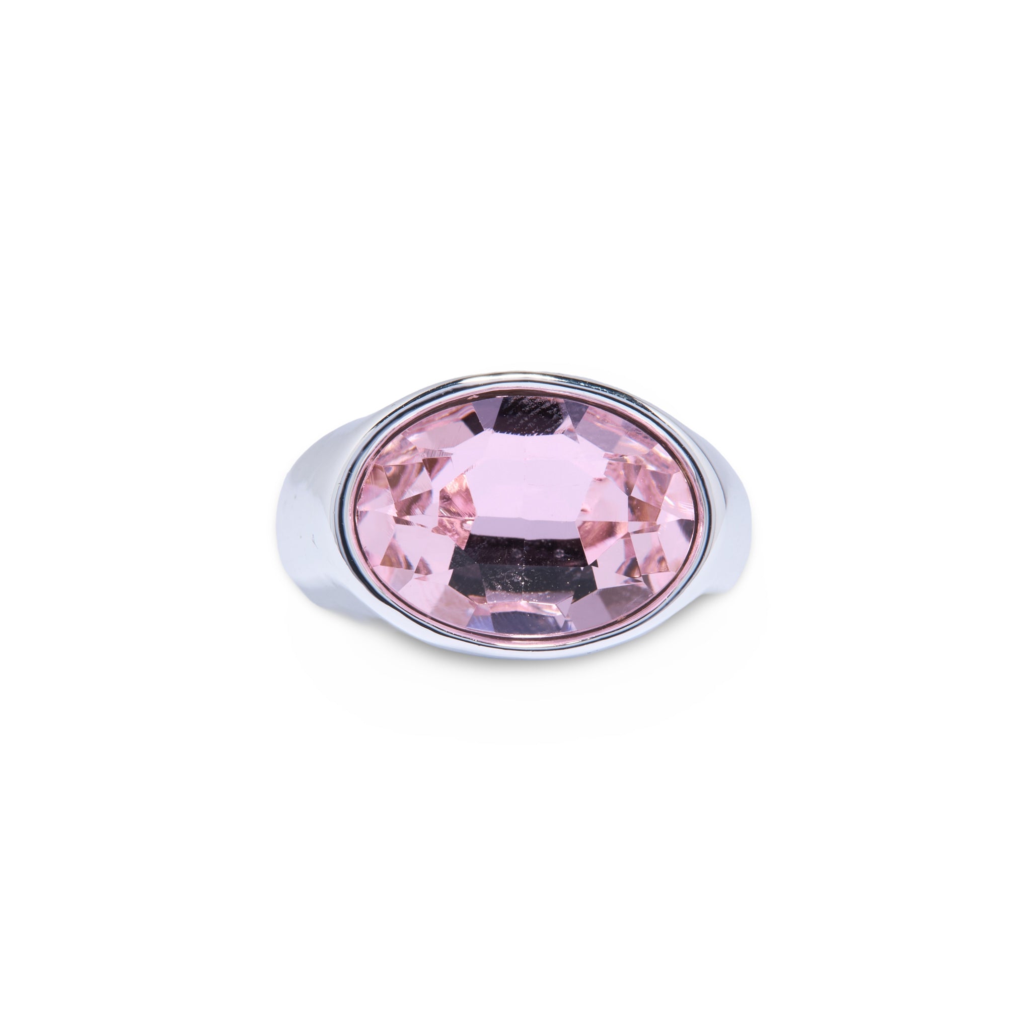 Silver Pink Bezel Oval Gold Stone Ring