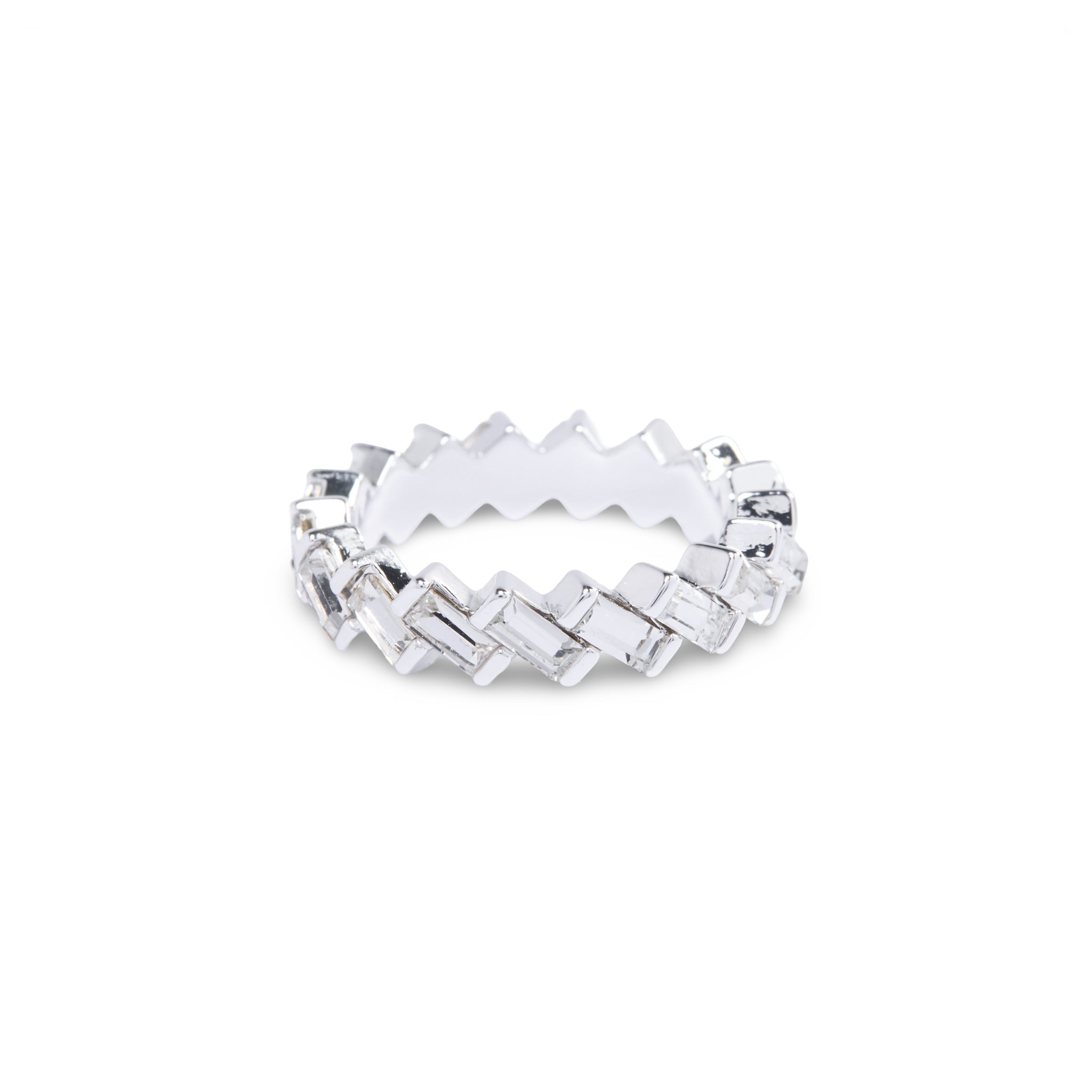 Silver Crystal Stackable Zig Zag Ring