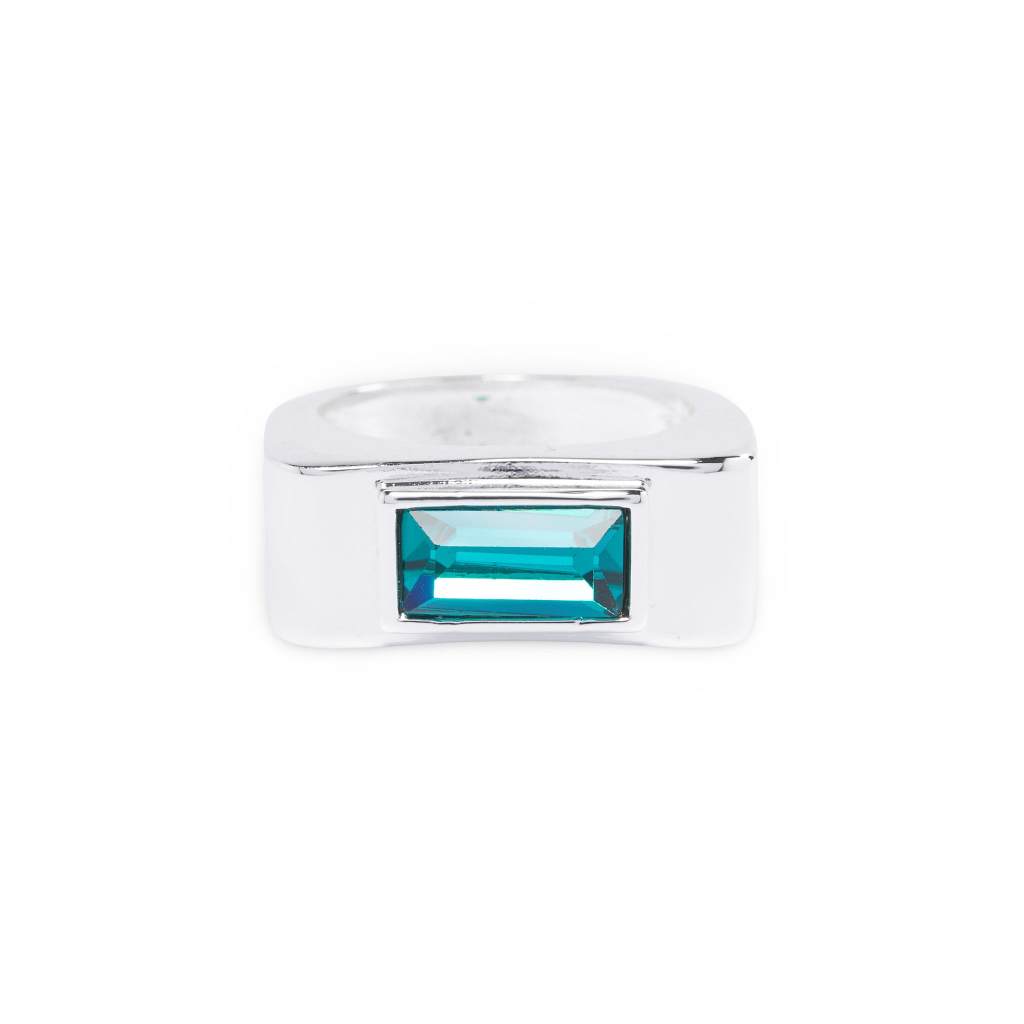 Silver Blue Rectangle Stone Ring