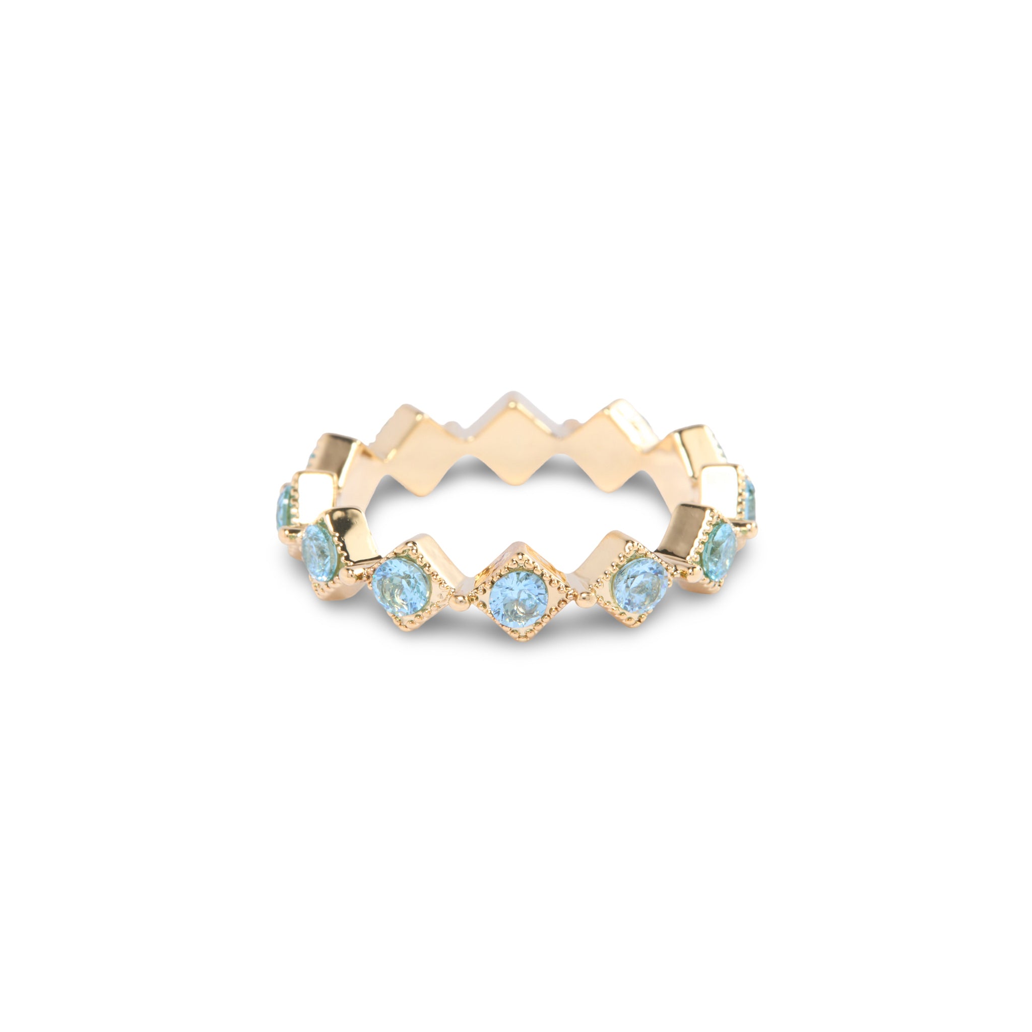 Gold Blue Pave Diamond Gem Ring