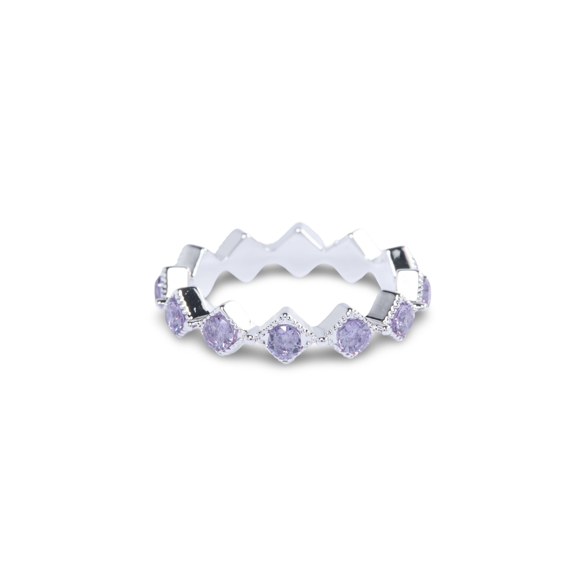 Silver Purple Pave Diamond Gem Ring