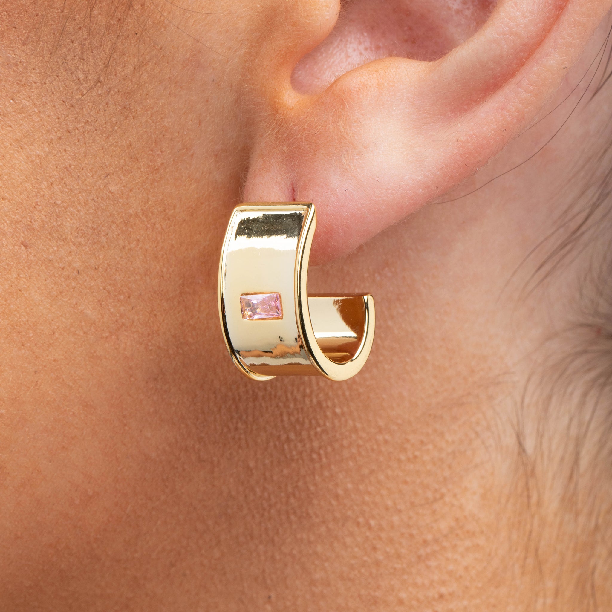 Single Stone Light Pink Gold Cuff Earrings