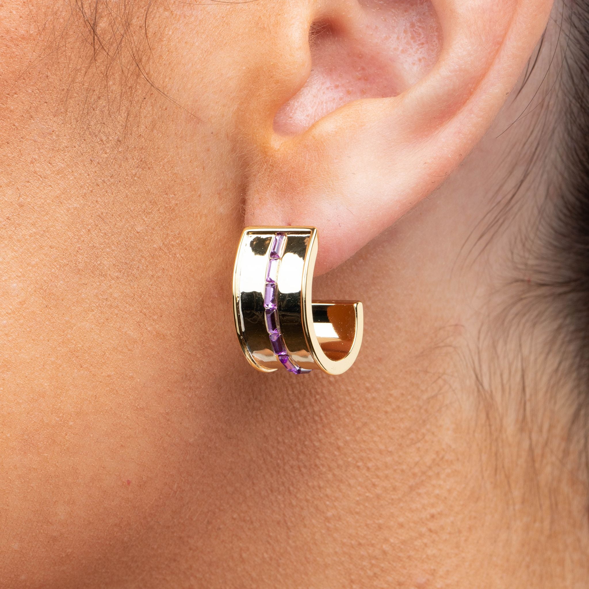Purple Multi Stone Cuff Earrings