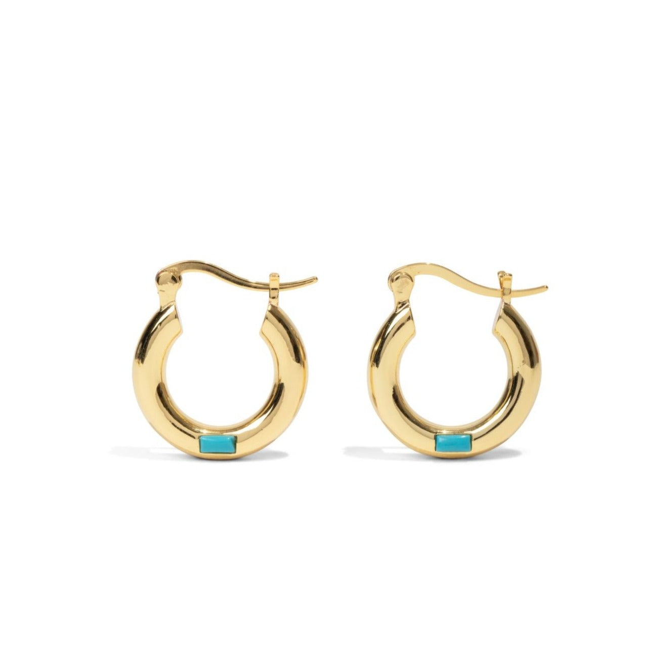 Small Turquoise Stone Gold Hoop Earrings