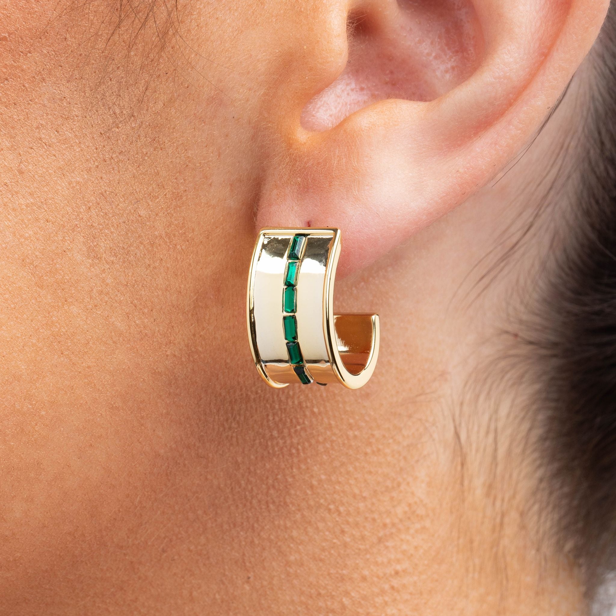 Dark Green Multi Stone Cuff Earrings