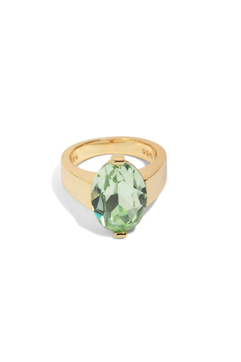 Green Stone Oval Gold Ring
