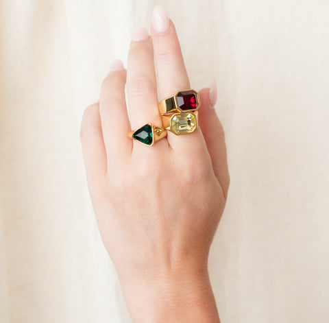 Green Triangle Stone Gold Ring