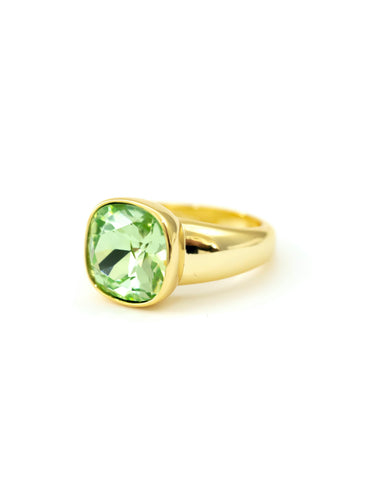 Light Green Bezel Square Stone Gold Ring