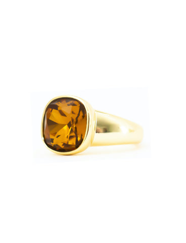 Honey Stone Bezel Square Gem Gold Ring