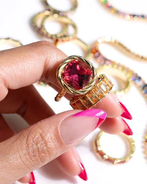 Pink Braided Stone Gold Ring