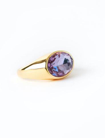 Purple Bezel Oval Stone Gold Ring