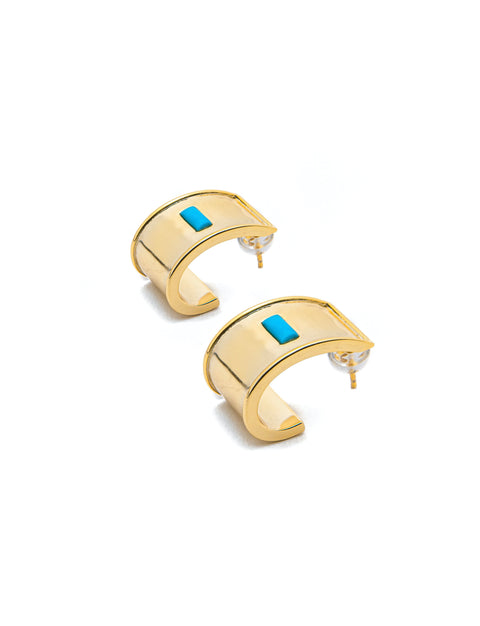 Single Stone Turquoise Gold Cuff Earrings
