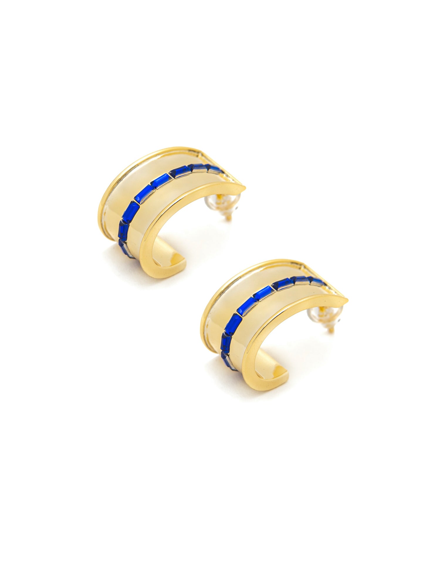 Navy Blue Multi Stone Gold Cuff Earrings