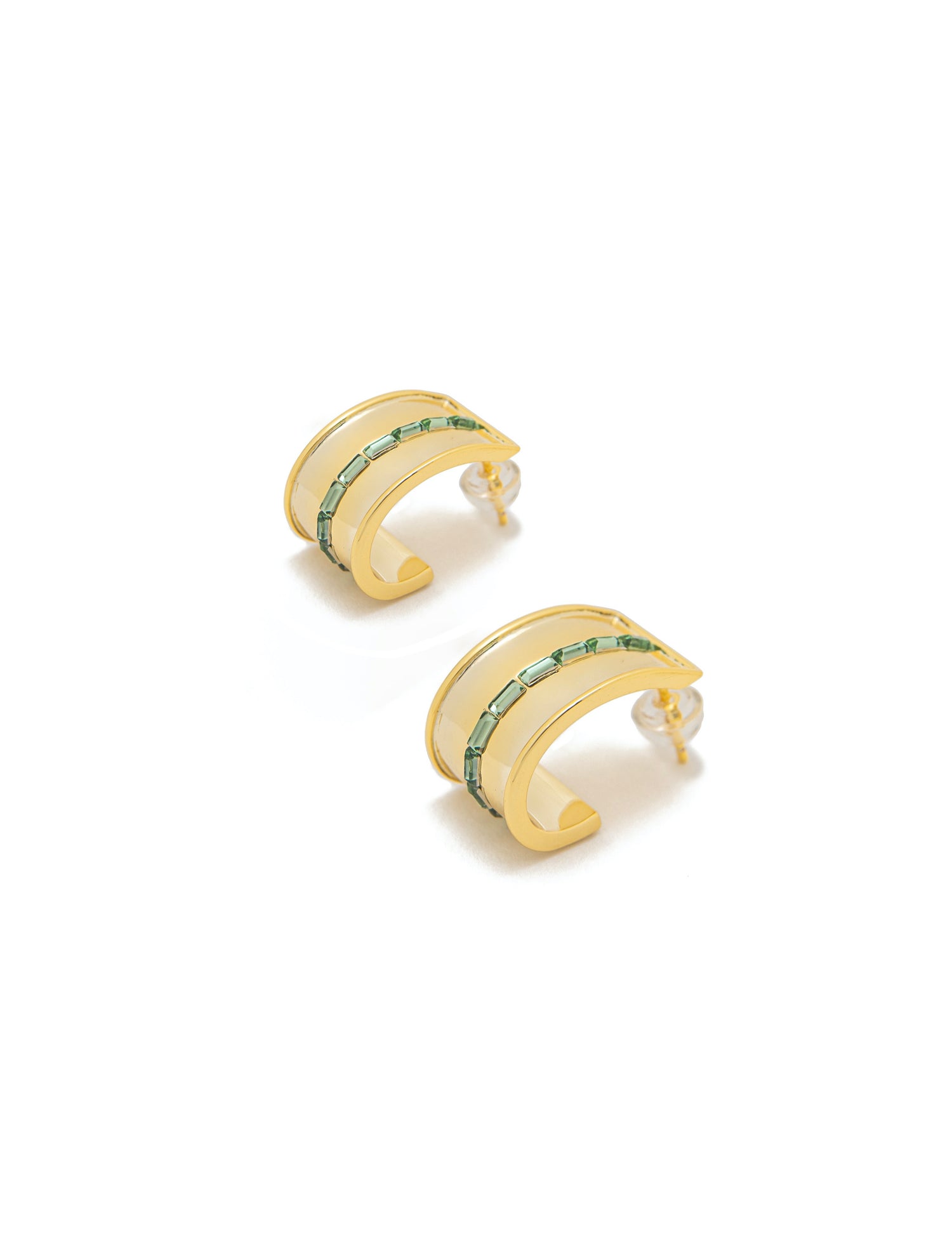 Light Green Multi Stone Gold Cuff Earrings