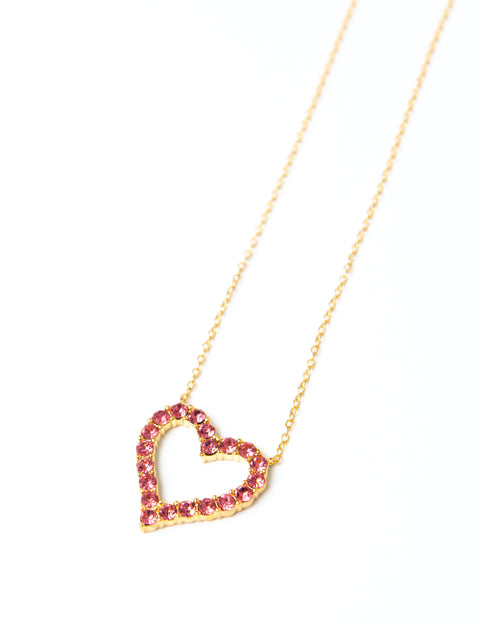 Pink Stone Gold Heart Necklace