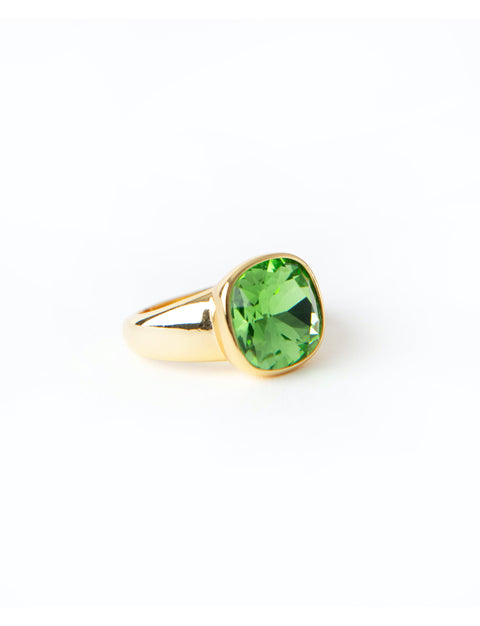Lime Green Bezel Square Stone Gold Ring