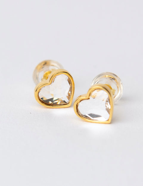 Gold Crystal Heart Stud Earrings