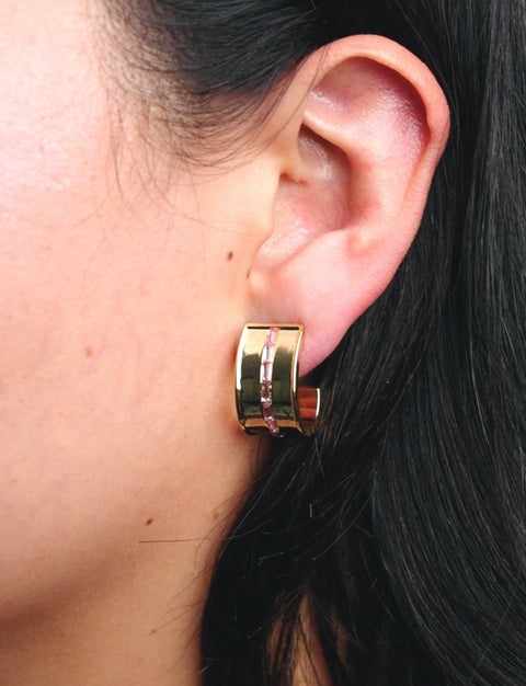 Pink Multi Stone Cuff Earrings